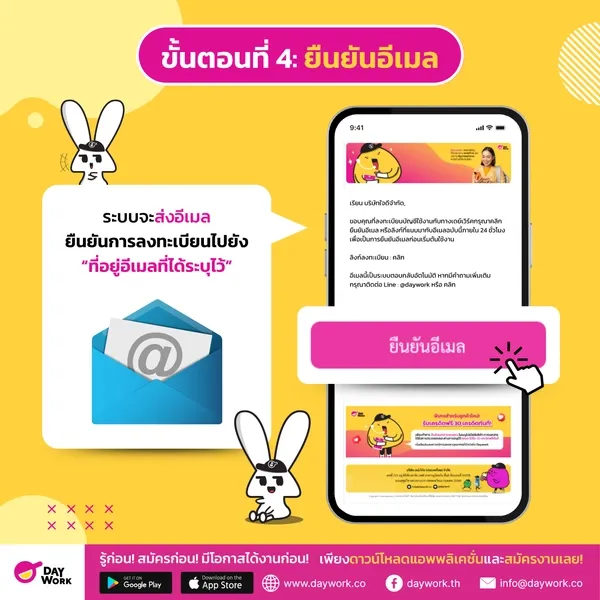 คู่มือการลงทะเบียนใช้งานแอปหาพนักงานด่วน Daywork Employer - ยืนยันอีเมล