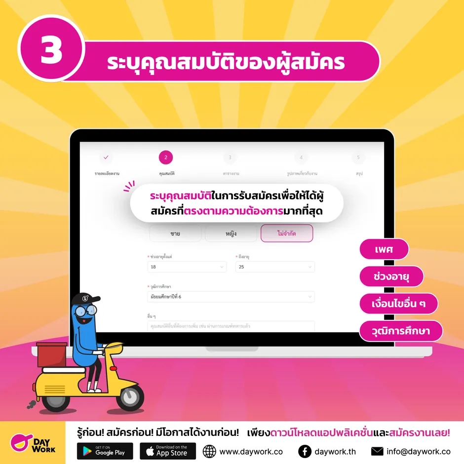 ระบุคุณสมบัติของผู้สมัคร